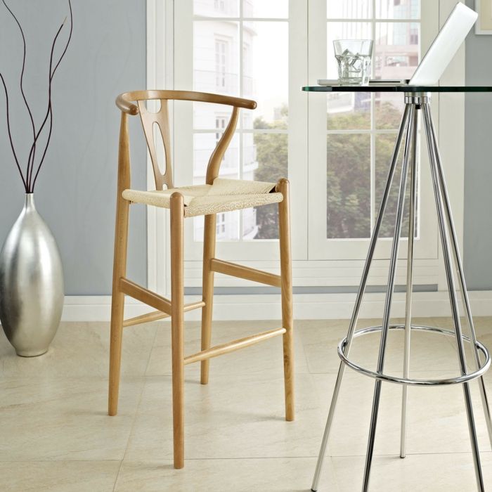 Modern eclectic designer bar stool made of wood and burlap bar stool for your kitchen