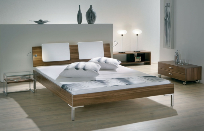 Modernes Design Holzbett Kopfteil Metall Fuß-Schlafzimmermöbel