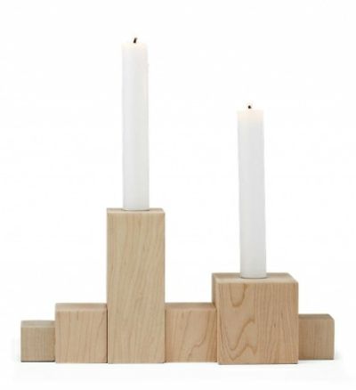 Square wooden candlesticks for two taper candlesticks