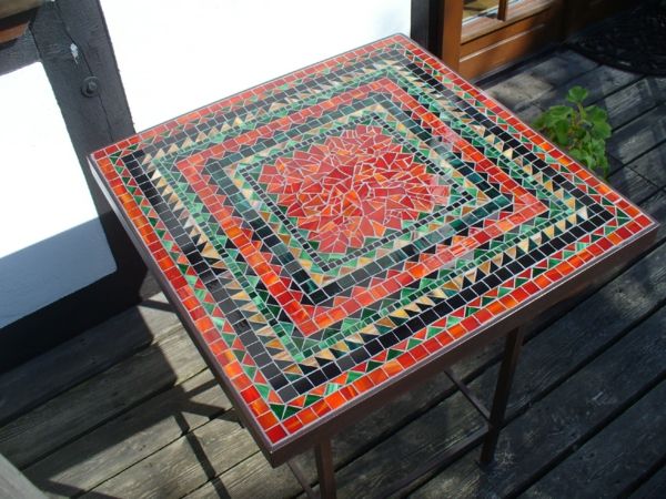 Square handmade mosaic table-mosaic table garden design garden furniture garden table tabletop