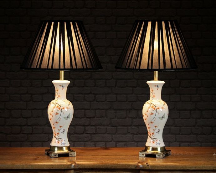 Retro Antique Porcelain Vase Butterflies Cherry Blossom-Oriental Lamps