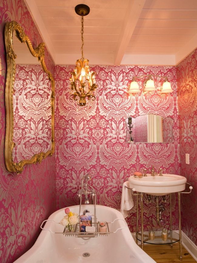 Romantische Vintage Retro Fototapete in Rosa-Badezimmer Tapete