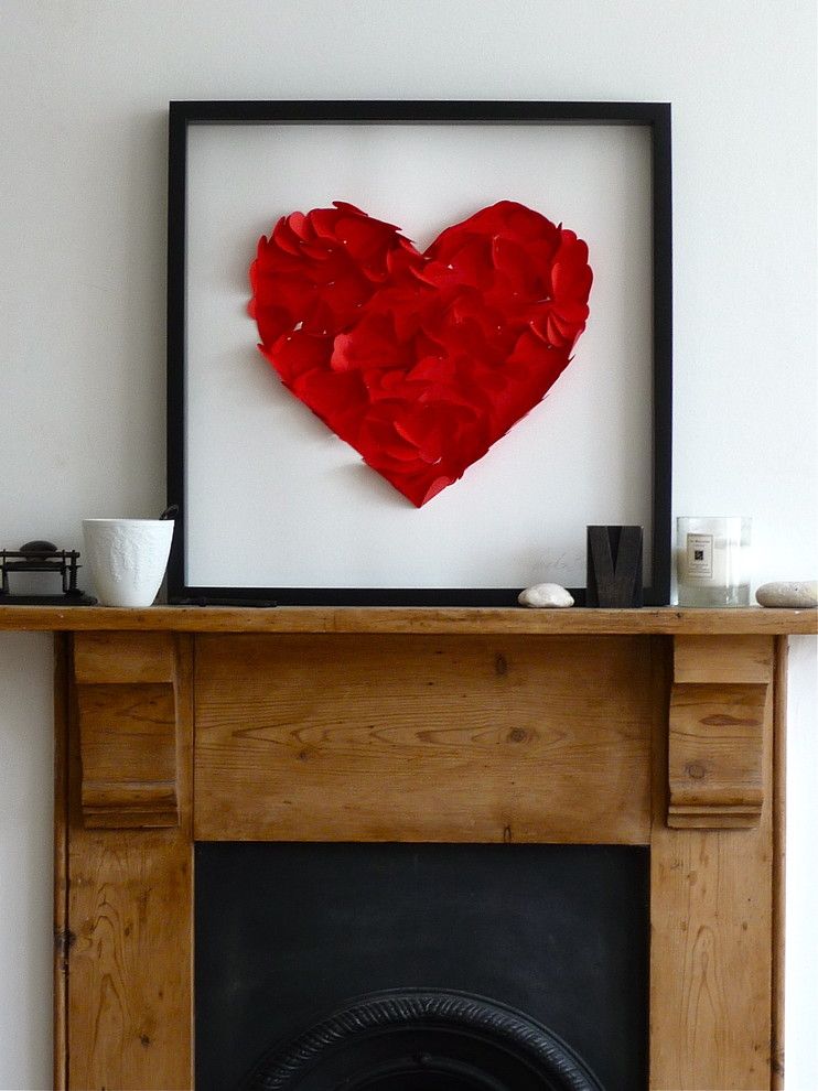 Red heart over the fireplace console-Valentine's Day interior decor