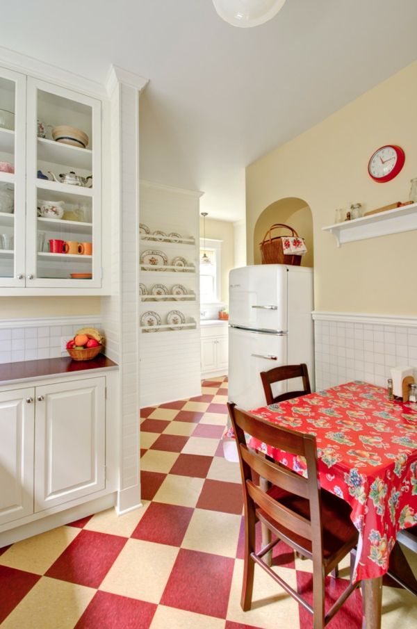 Round and clunky - the freezer compartment - country style checkerboard retro refrigerator