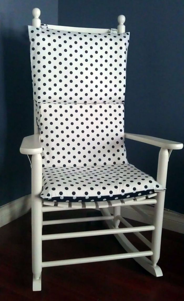 Rocking chair polka dot black and white chair cushion