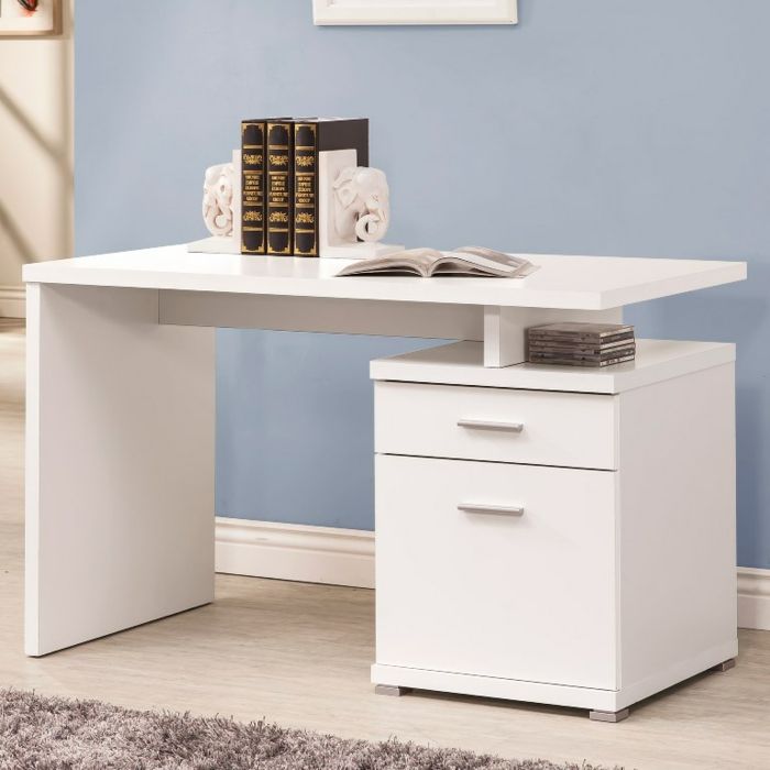 Schicker Arbeitstisch mit zwei Schubladen in Weiß-Büromöbel Weiß Hochglanz Arbeitsplatz Schreibtisch-Schöne Dekoration Ideen