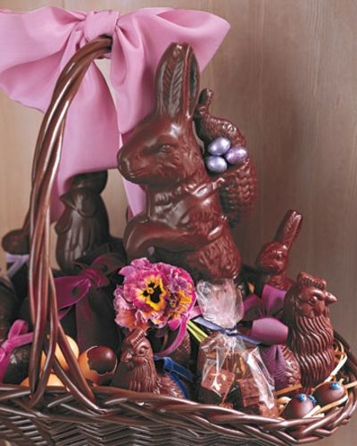 Chocolate bunnies in Easter basket decoration