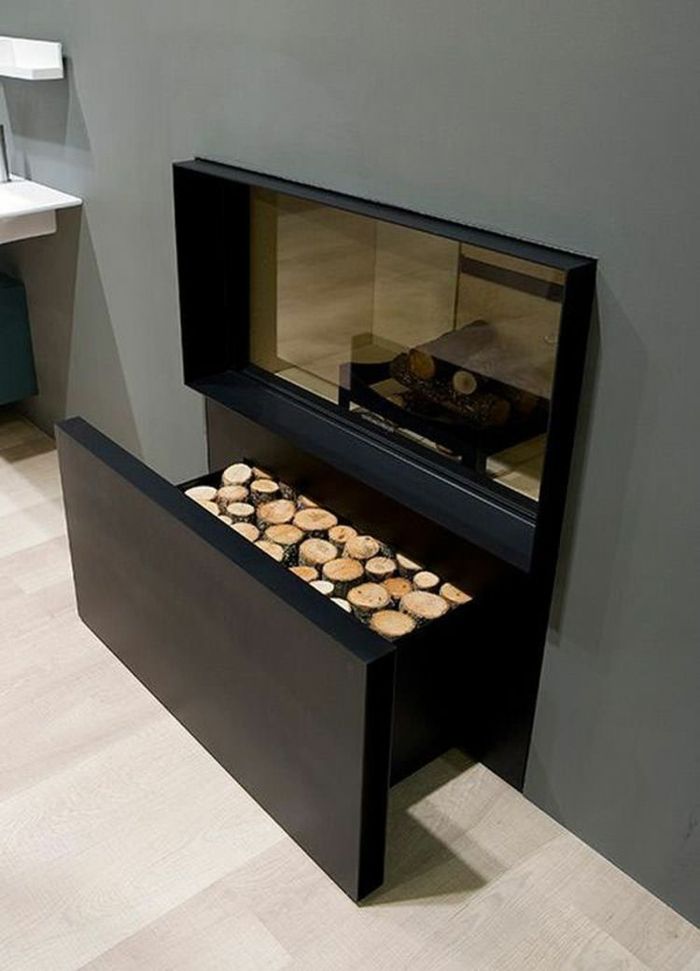 Drawer for firewood-modern wood storage firewood shelf firewood firewood storage drawer box black
