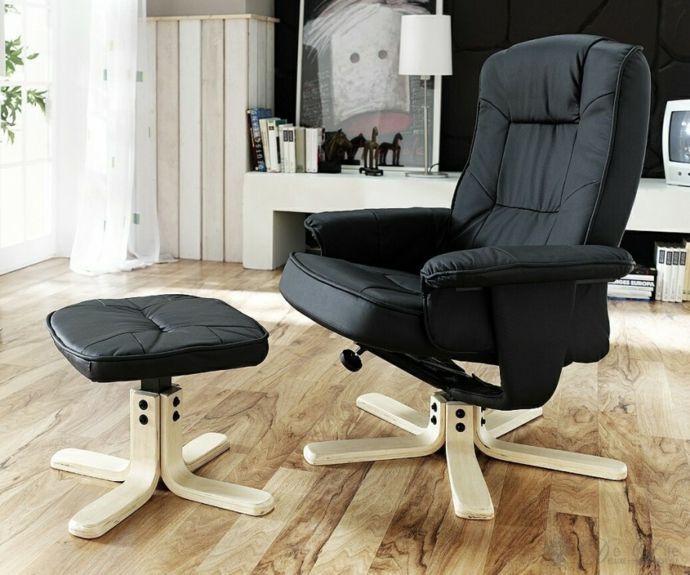 Black leather chair Wood-ergonomic leather chair