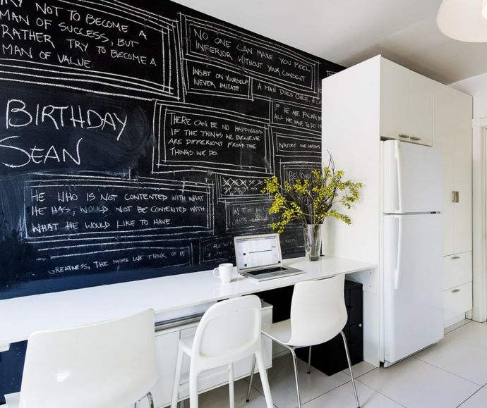 Blackboard wall ceiling high doodle notes dining room chalk board in kitchen