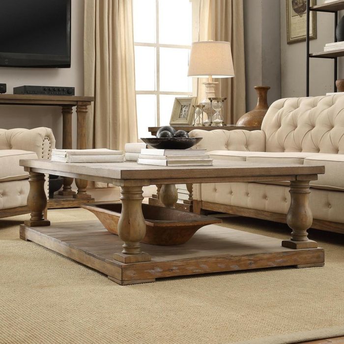 Solid wood coffee table living room