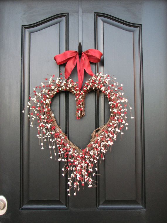 Door wreath in the shape of a heart-Valentine's Day interior decor