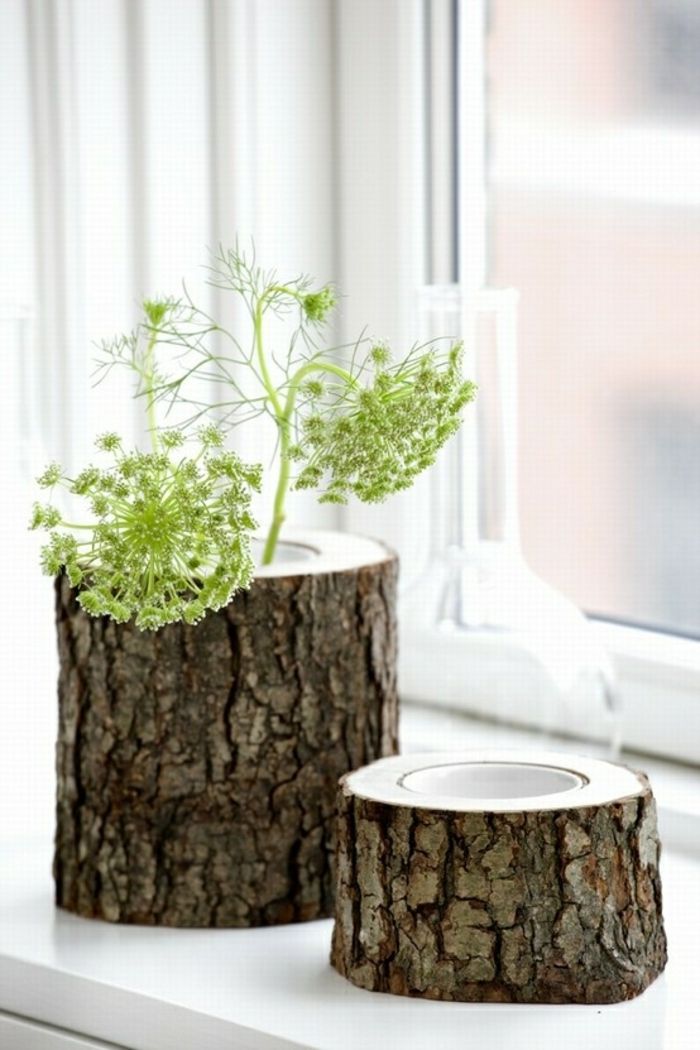 Vase made from a small tree trunk-Modern ideas for vases DIY