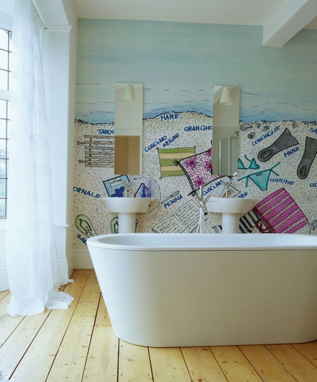 Verspielte Fototapete in Pastellfarben fürs Badezimmer-Badezimmer Tapete