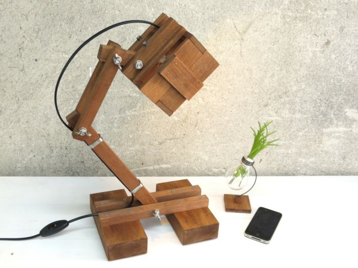 Adjustable table lamp for the office lighting for the office made of wood