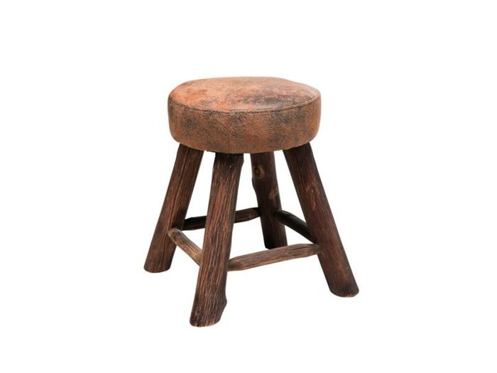 Vintage stool made of wood and leather with vintage flair-robust leather look, leather look, rustic stool, vintage look, designer furniture, seating furniture