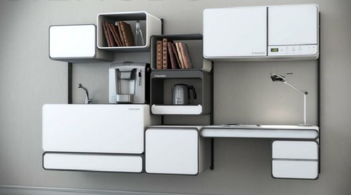 Wall compact above modern white designer kitchen
