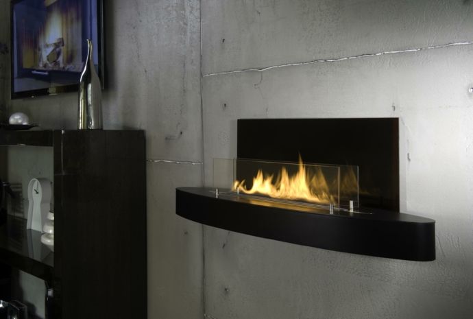 Wall fireplace in black ethanol stove