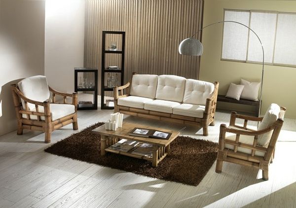 leichte, weiße Bambus Sitzecke im Wohnzimmer-Bambus Dekoration
