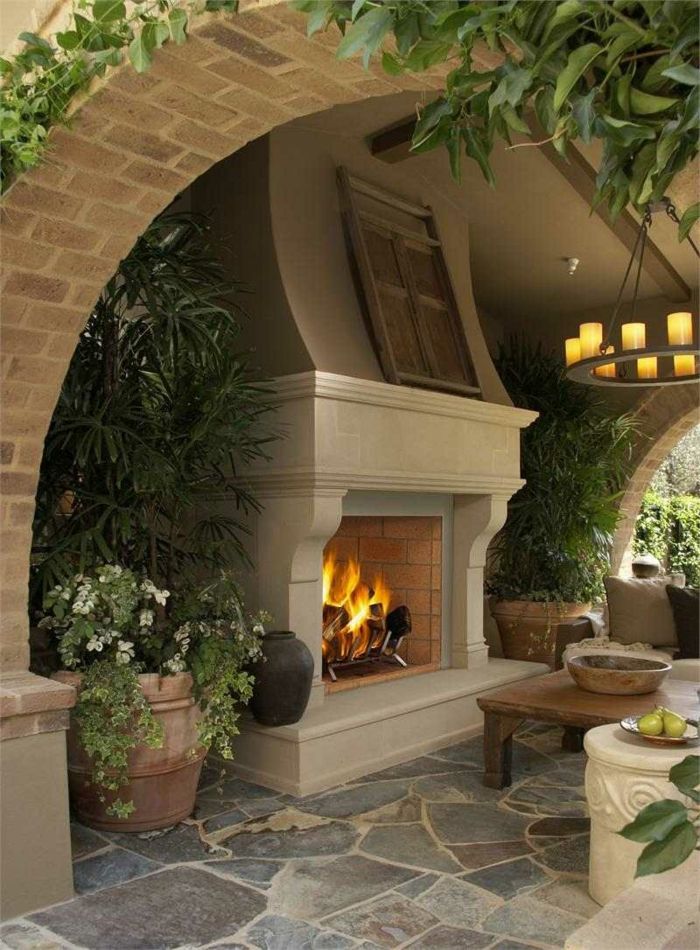 rustic garden fireplace with canopy decoration for the garden
