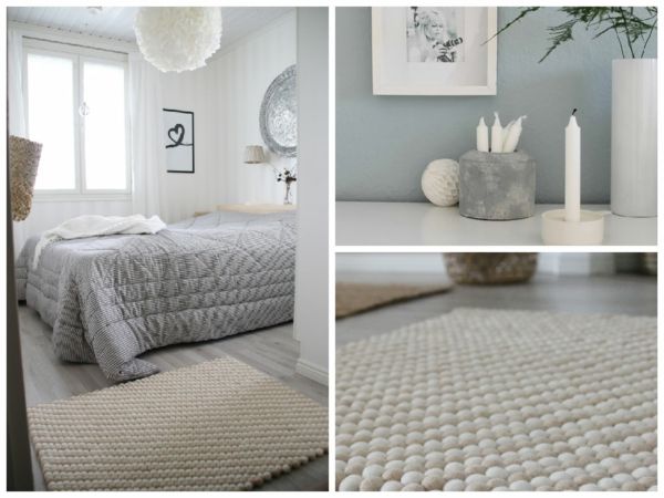 weißer Filzkugel-Teppich im skandinavischen Stil- Skandinavisches Design