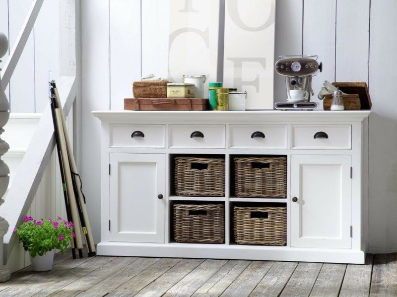 Sideboard in antique white shabby chic furniture antique finish rattan baskets