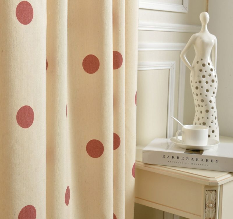 Curtain made of natural fiber curtain fabric curtains dotted beige red elegant