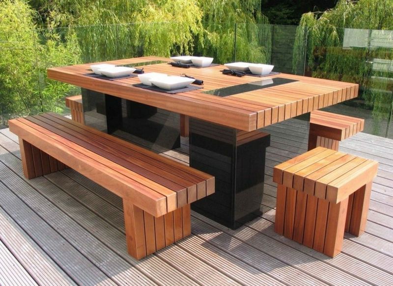 Garden design solid wood high gloss bench