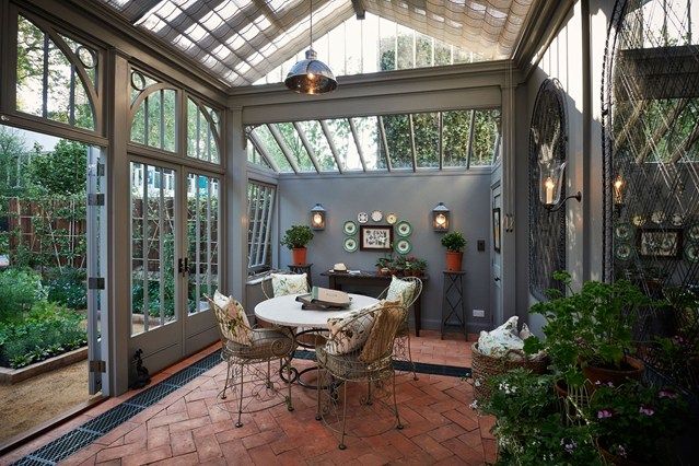 Glass house gray interior garden furniture