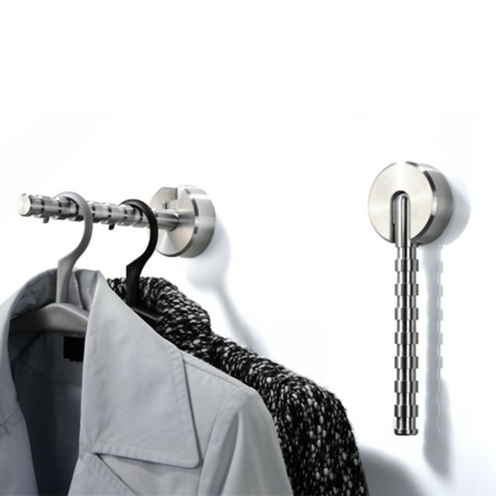 Foldable coat hook provides the basis for a stylish entrance hall coat hook, wall hook, aluminum coat hanger