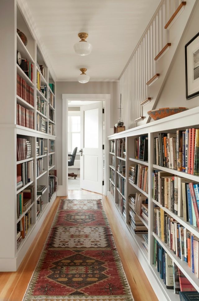 Korridor mit Bücherregalen gestalten-Flur Bibliothek