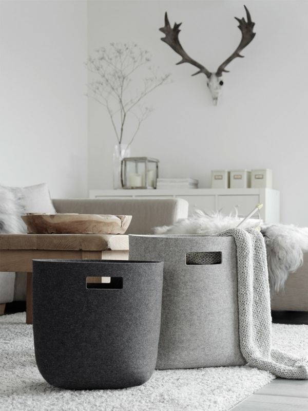 Baskets made of felt in the living room home accessories