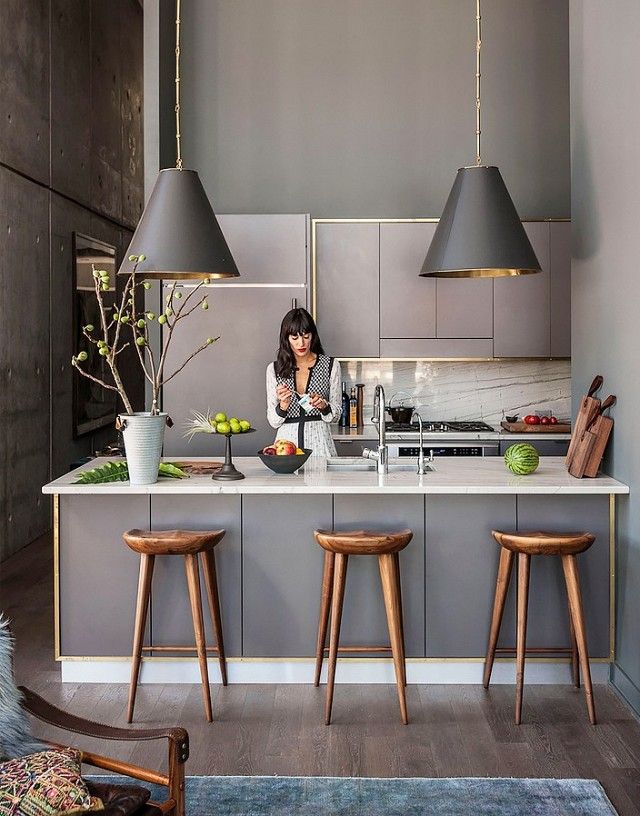 Kitchen tone on tone kitchen gray pendant lights bar stools
