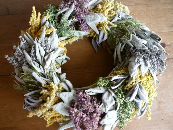 Kitchen wreath made from fragrant herbs