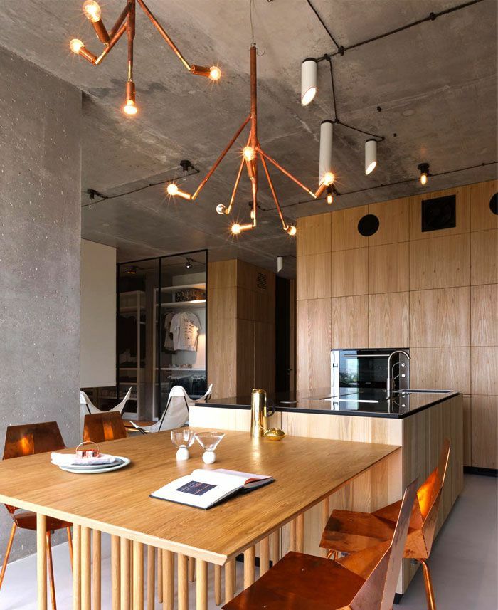Kitchen trends industrial wood concrete wall