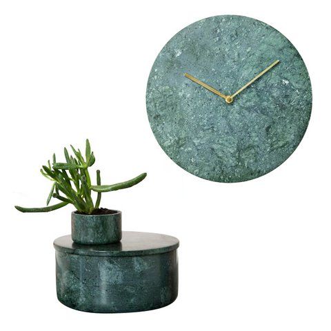 Marble green bowl wall clock