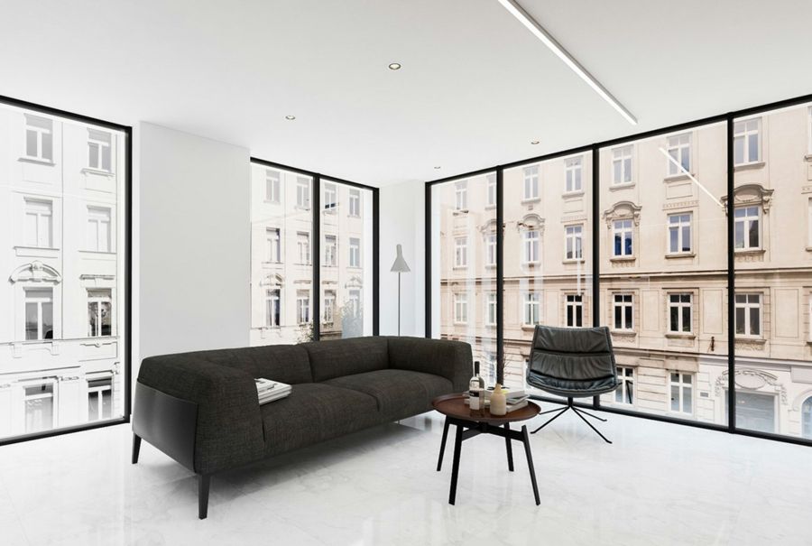 Minimalist stylish black and white living room view