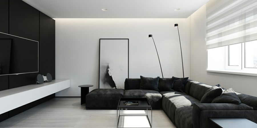 Minimalist style living room black and white