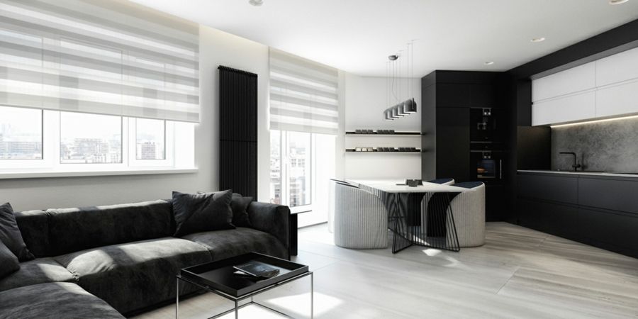 Modern Raum Gestaltung schwarz weiß Streifen