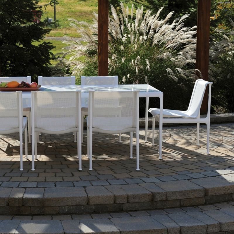 Outdoor furniture, rectangular white aluminum dining table
