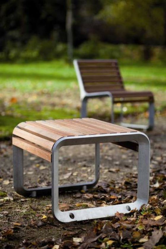 Park bench made of cast aluminum and solid wooden outdoor chairs