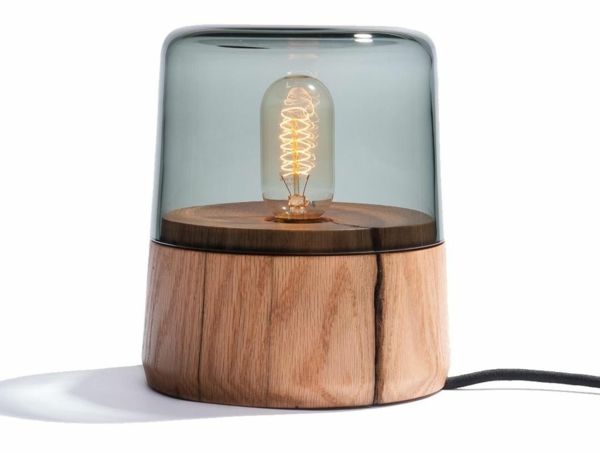 Round modern table lamp wood and glass