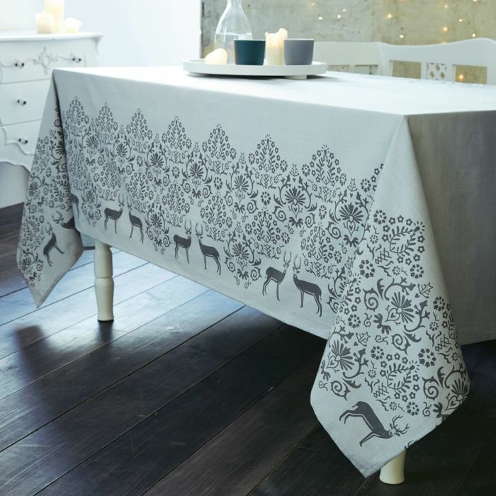 Tablecloth Christmas light gray print motif