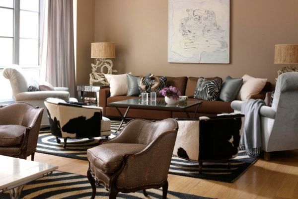 Lots of materials in a room-brown tones earth tones living room
