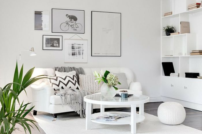 White color immediately makes the interior appear brighter-airy living room white wall paint decoration