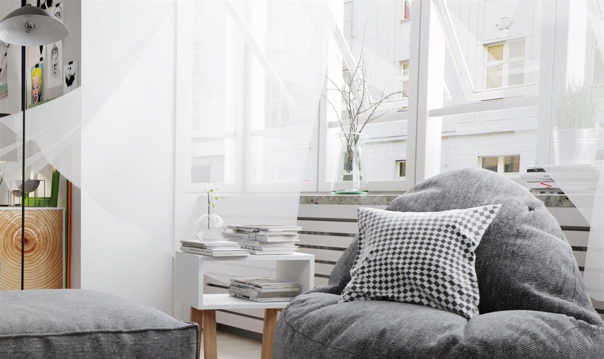 Living room airy cozy white