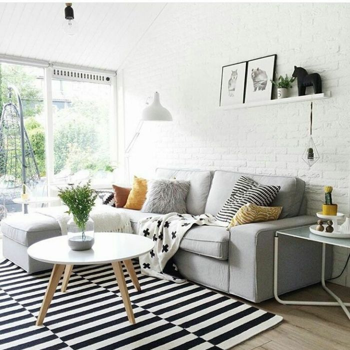 Low key colors-Ikea living room sofa end table