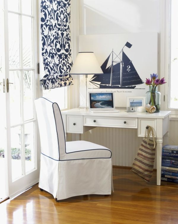 maritime interior with white furniture and light wooden floors