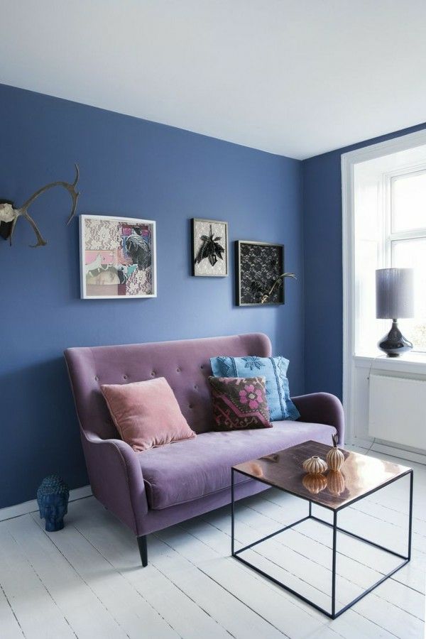 Akzentwand blau Wohnzimmer Wandbilder eklektisch
