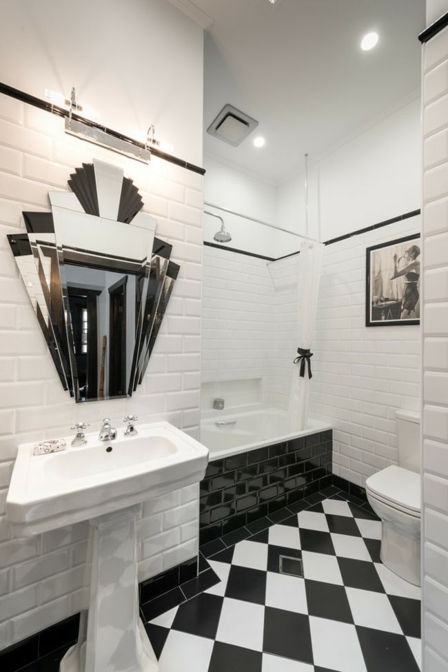 Bathroom design color choice checkerboard black and white